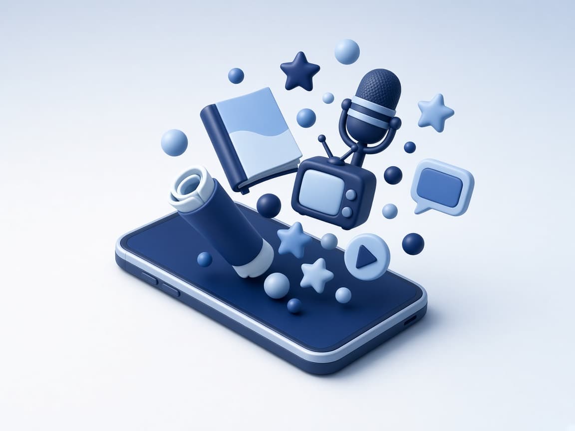 Press, TV, and print bursting out of a phone